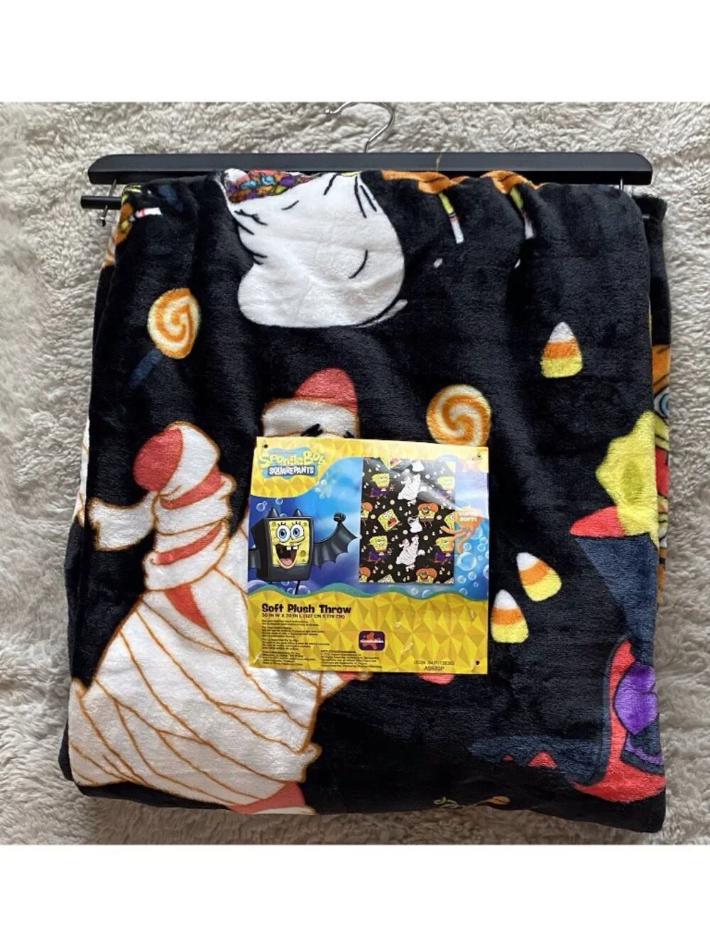 SpongeBob SquarePants Pumpkin Halloween Throw Blanket 50”x70” Patrick Mummy NEW